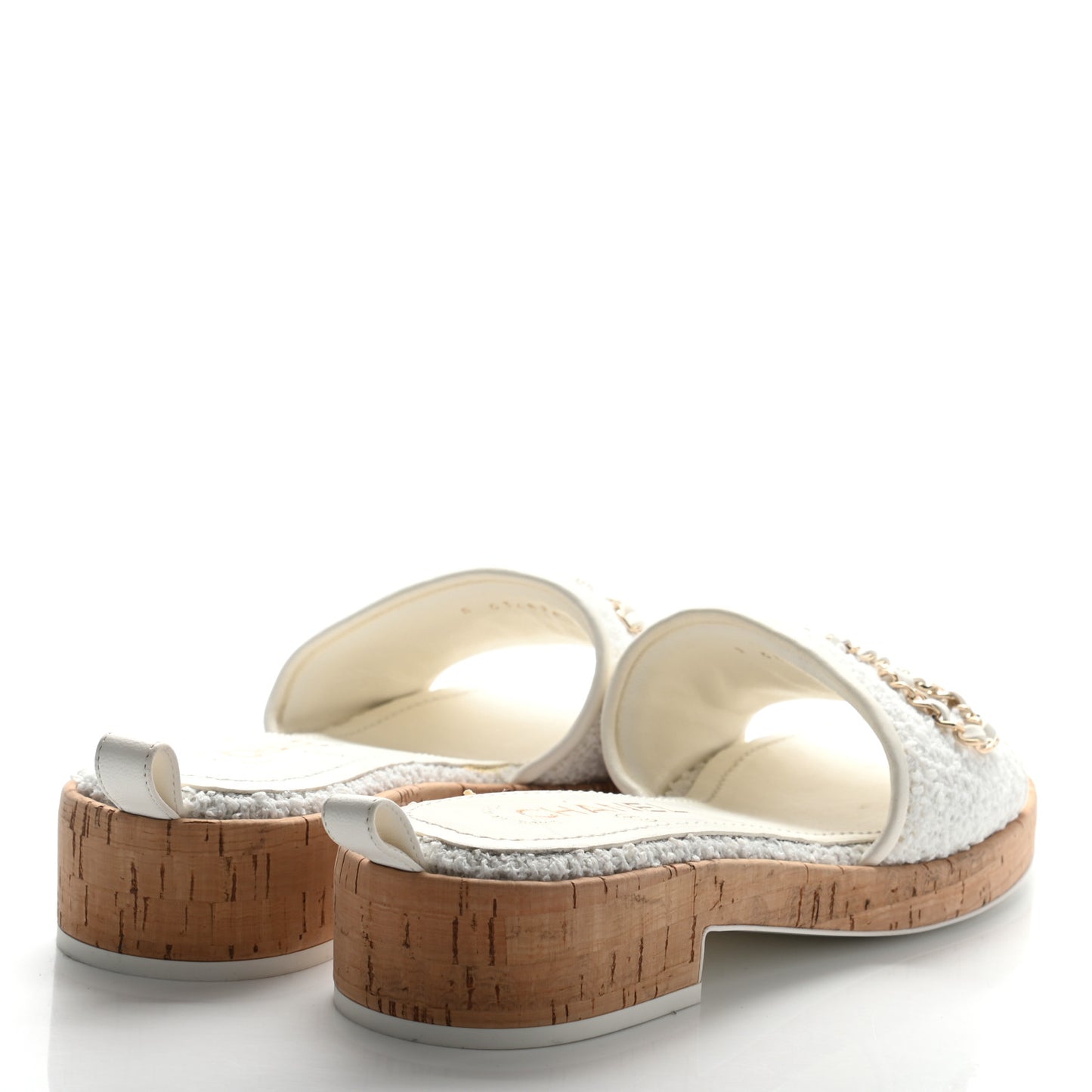 Tweed Cork CC Chain Mule Sandal 38 White