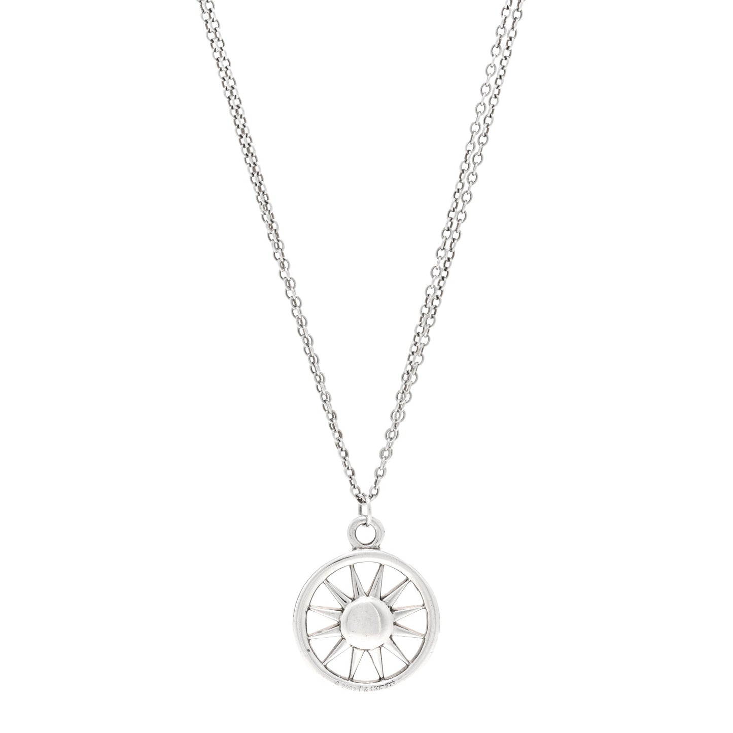 Sterling Silver Sun Double Chain Pendant Necklace