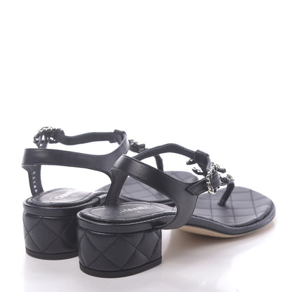 Chanel Lambskin Chain CC Logo Thong Sandals 38.5 Navy 4 of 10