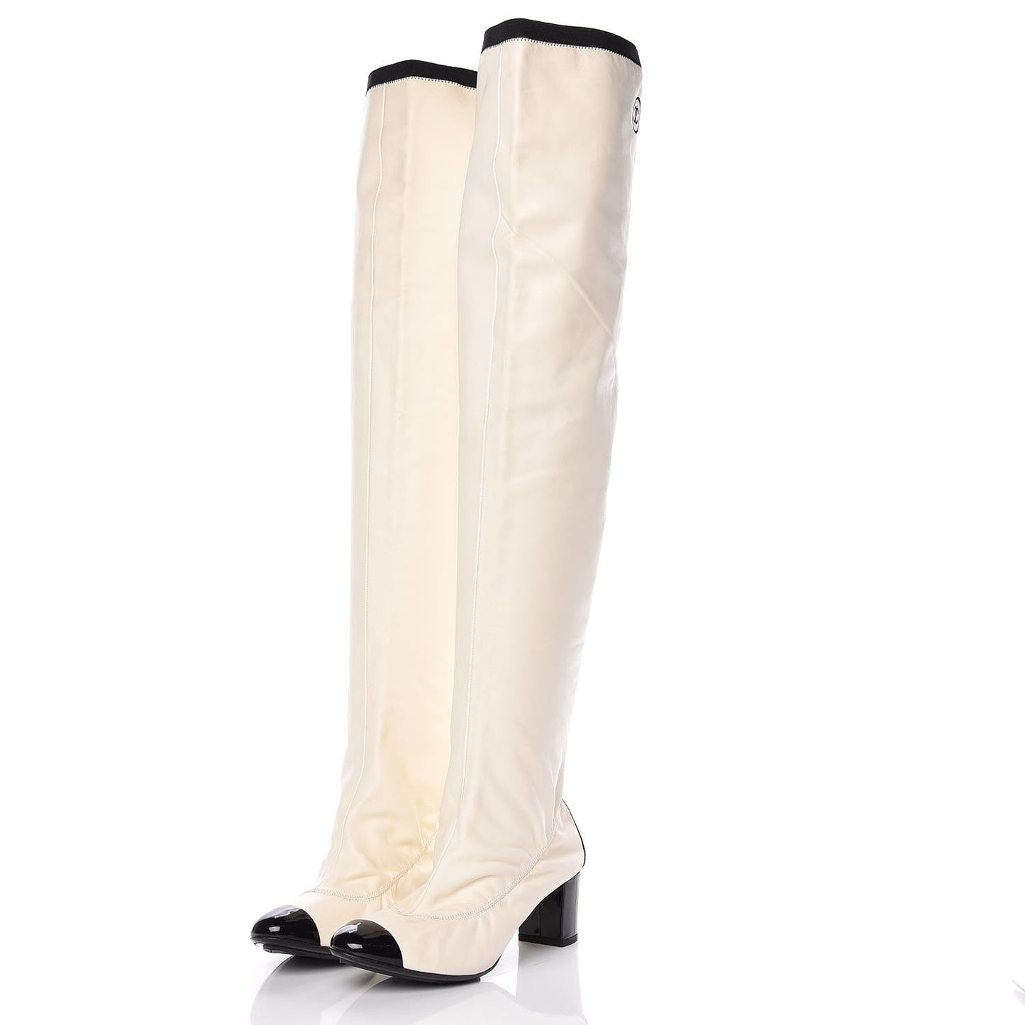 Lambskin Patent Cap Toe Over the Knee Boots 37.5 White