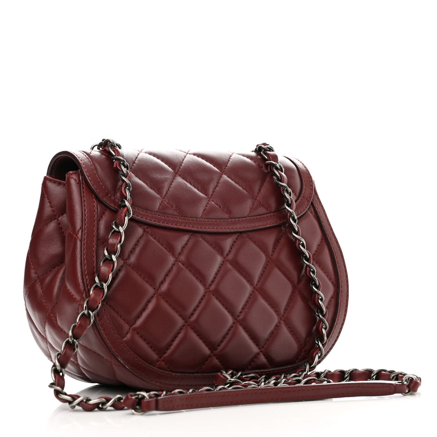 Lambskin Quilted Saddle Bag Dark Red