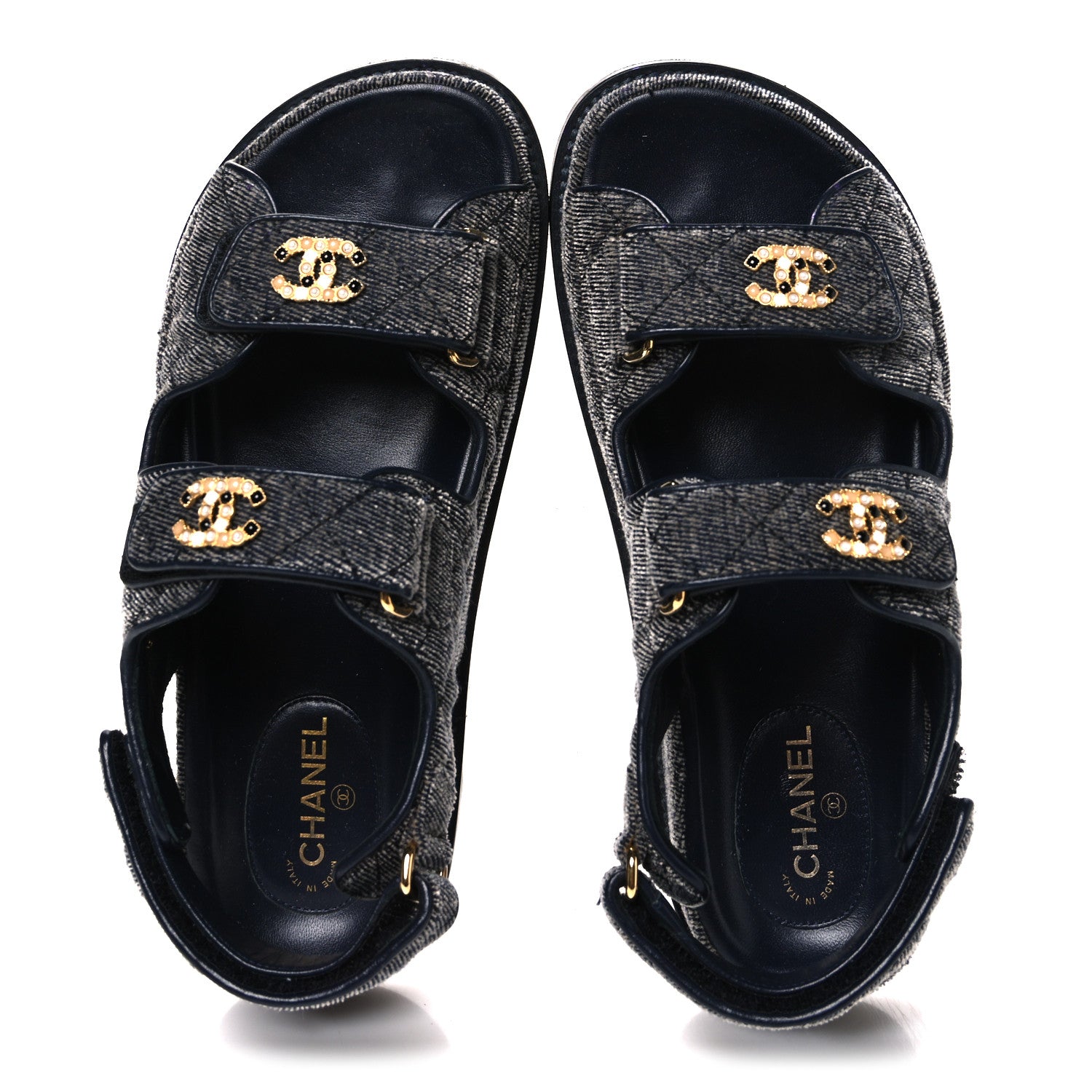 Chanel Velvet Velcro Dad Sandals 36 Grey 2 of 12