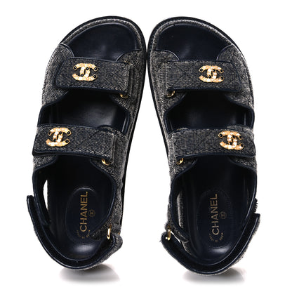 Chanel Velvet Velcro Dad Sandals 36 Grey 2 of 12
