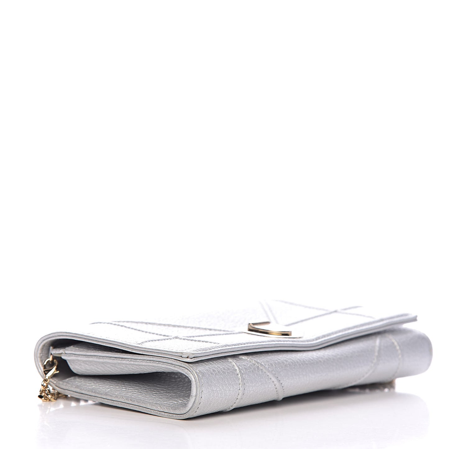 Metallic Grained Calfskin Diorama Croisiere Chain Wallet Silver