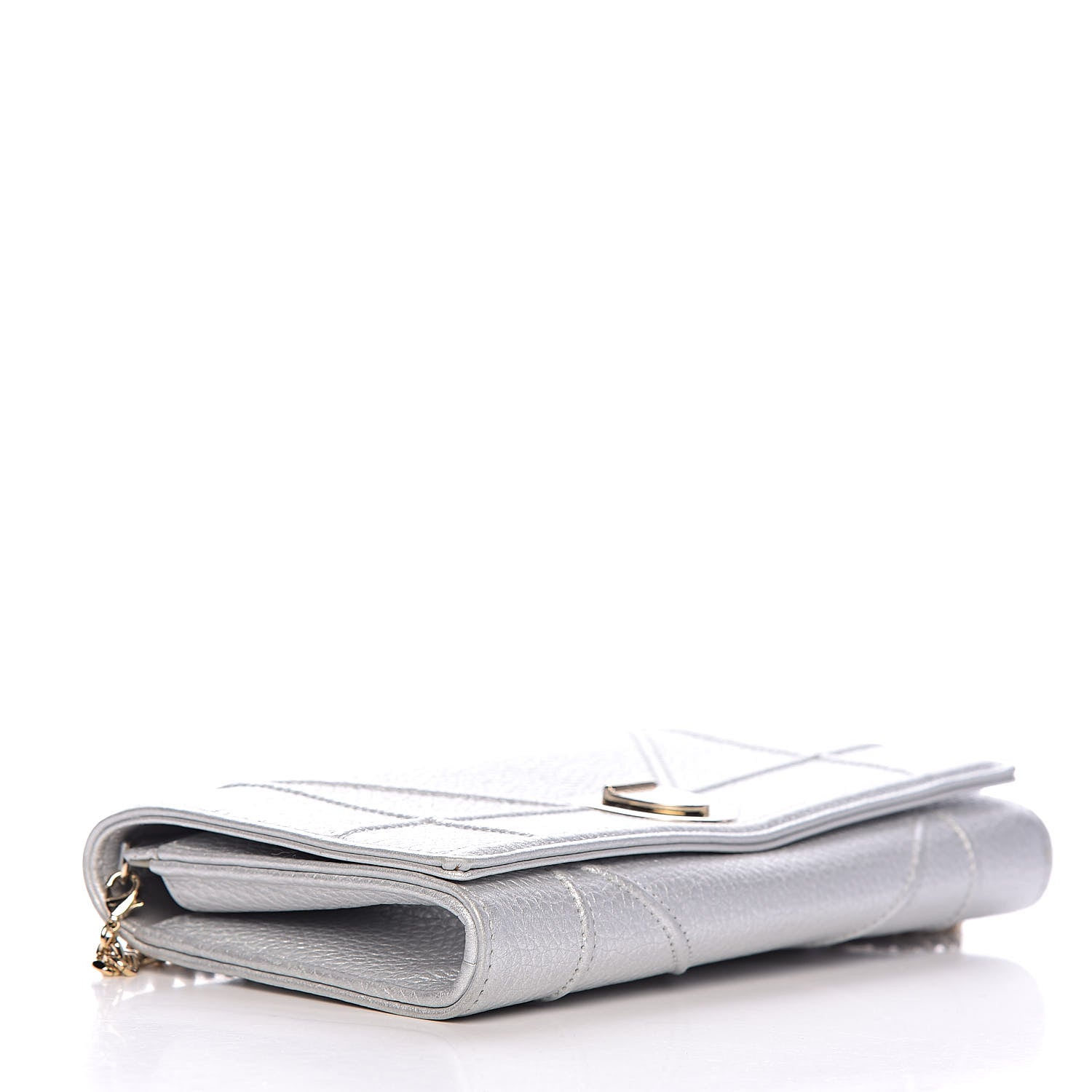 Christian Dior Metallic Grained Calfskin Diorama Croisiere Chain Wallet Silver 4 of 11