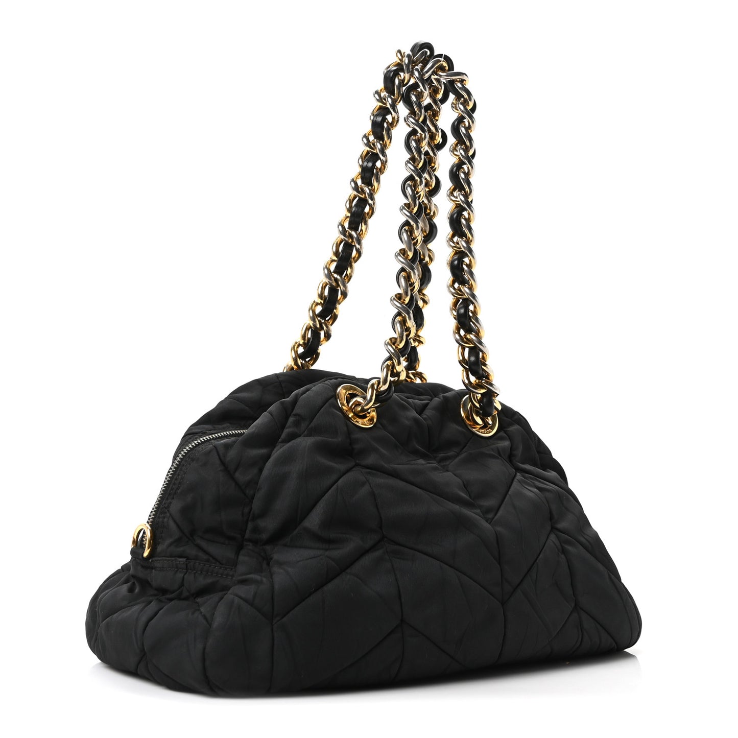 Tessuto Nylon Chevron Catena Bag Black