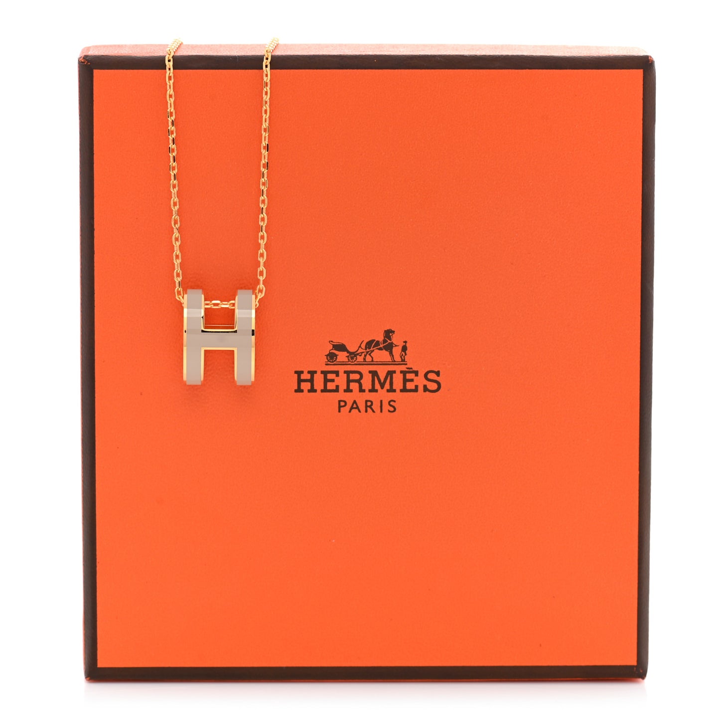 Lacquered Gold Pop H Pendant Necklace Marron Glace