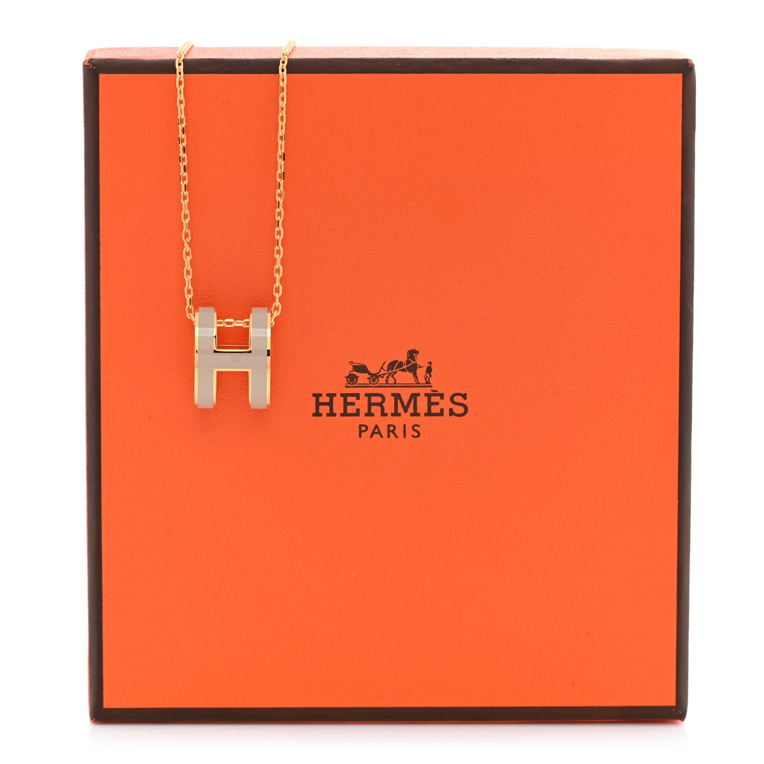 Hermes Lacquered Gold Pop H Pendant Necklace Marron Glace 7 of 7