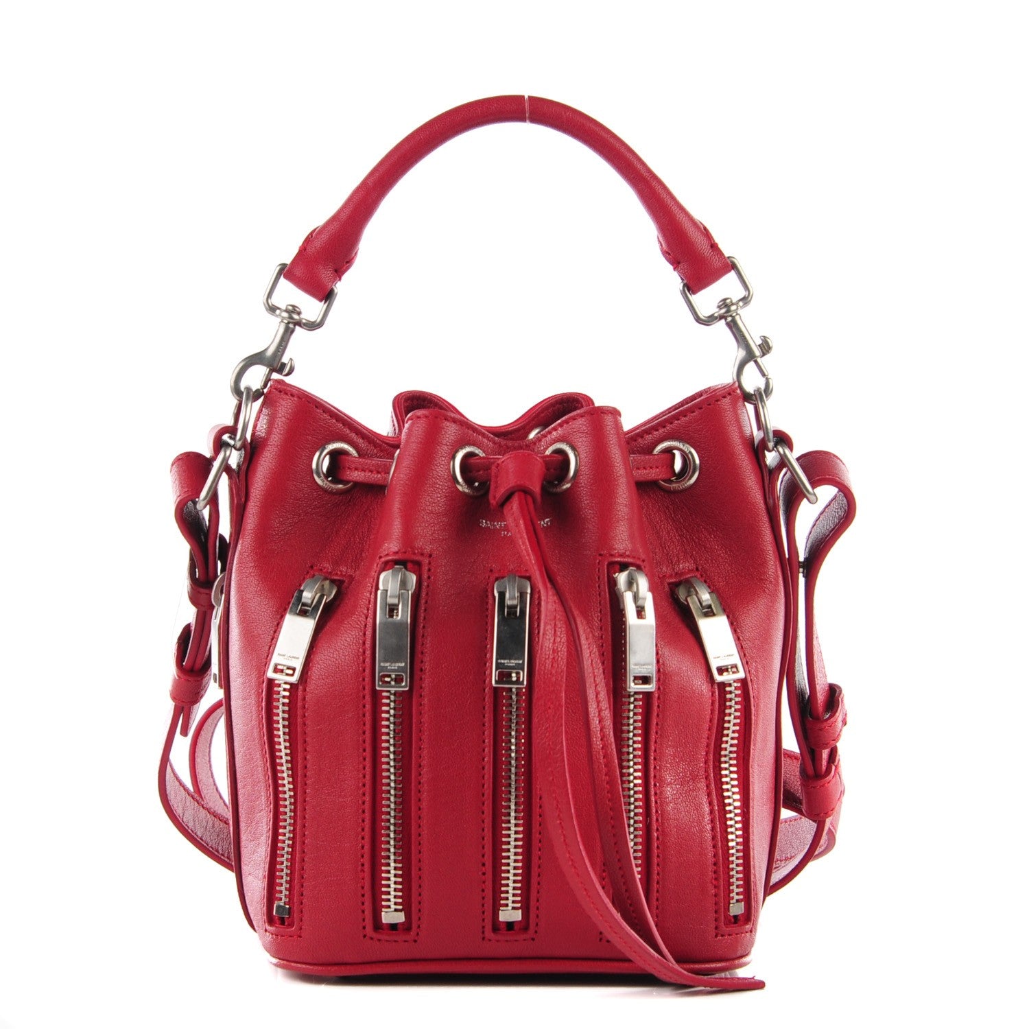 Saint Laurent Sheepskin Small Emmanuelle Zip Bucket Bag Red 1 of 7