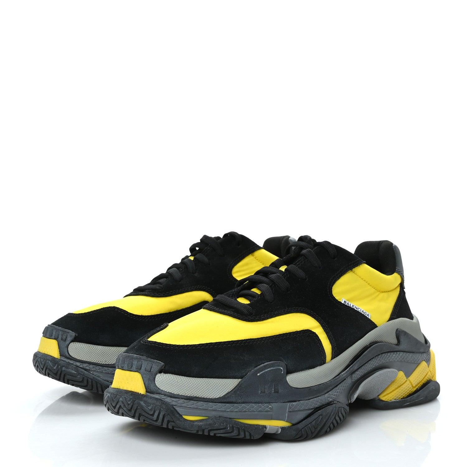 Balenciaga Nylon Suede Mens Triple S 2.0 Sneakers 42 Black Jaune Gris 3 of 7