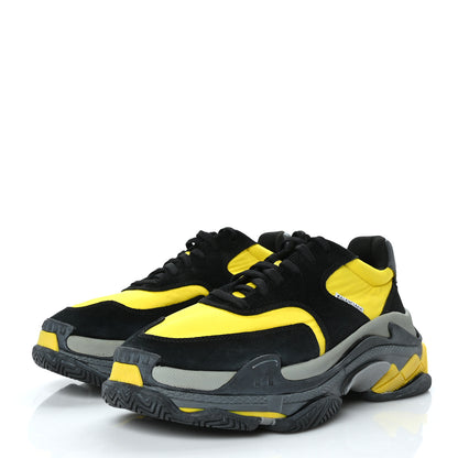 Balenciaga Nylon Suede Mens Triple S 2.0 Sneakers 42 Black Jaune Gris 3 of 7