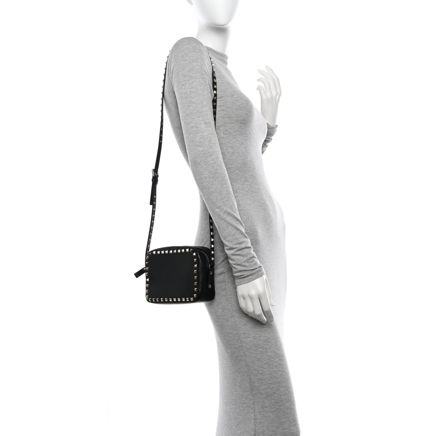 Calfskin Rockstud Camera Crossbody Bag Black
