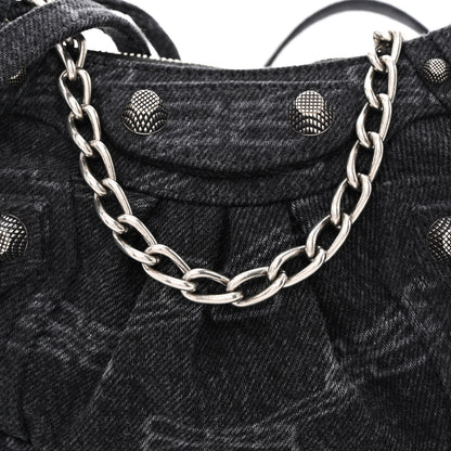Balenciaga Washed Denim BB Monogram Le Cagole Mini Purse With Chain Black 10 of 12