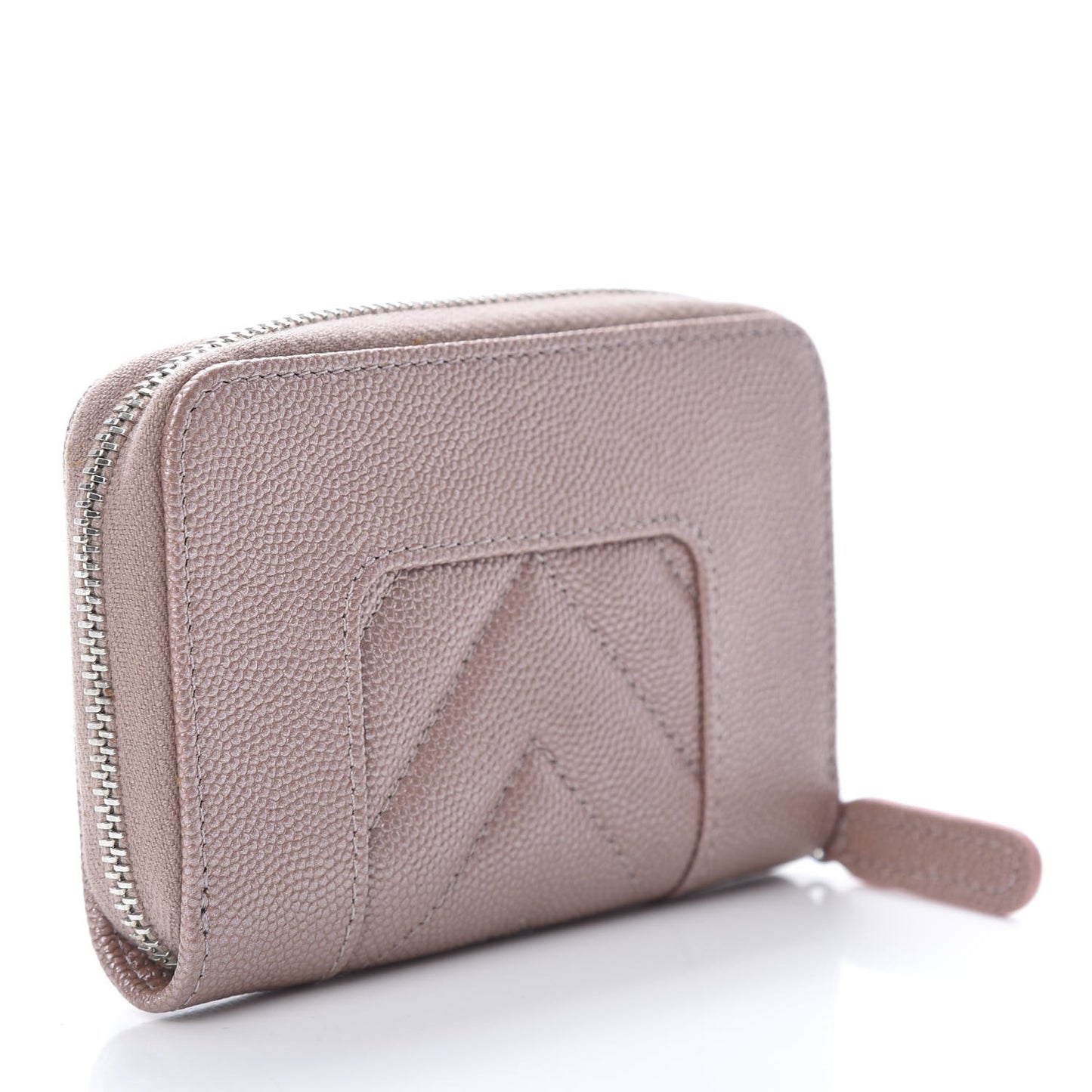 Metallic Caviar Chevron Quilted Vintage Mademoiselle Zip Coin Purse Pink