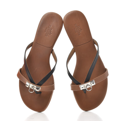 Hermes Calfskin Corfou Sandals 37 Naturel Black 5 of 10