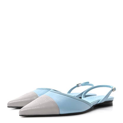 Chanel Iridescent Lambskin Cap Toe CC Slingback Flats 38 Light Blue Grey 4 of 10