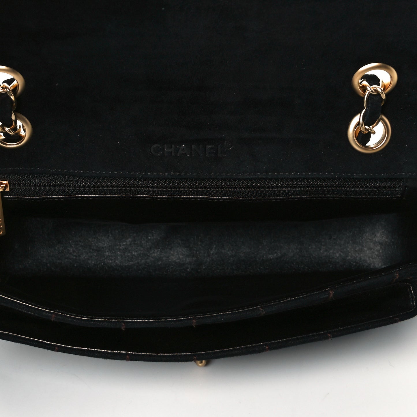 Suede Square Double Stitch Flap Black