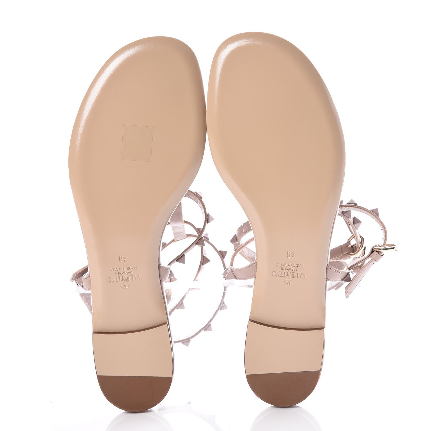 Valentino Garavani Calfskin Monochrome Rockstud Ankle Wrap Flat Thong Sandals 40 Poudre 5 of 7