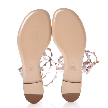 Valentino Garavani Calfskin Monochrome Rockstud Ankle Wrap Flat Thong Sandals 40 Poudre 5 of 7