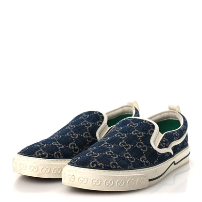 Gucci New Denim GG Monogram Mens 1977 Tennis Slip On Sneakers 8.5 Blue Tea Mystic White 4 of 10
