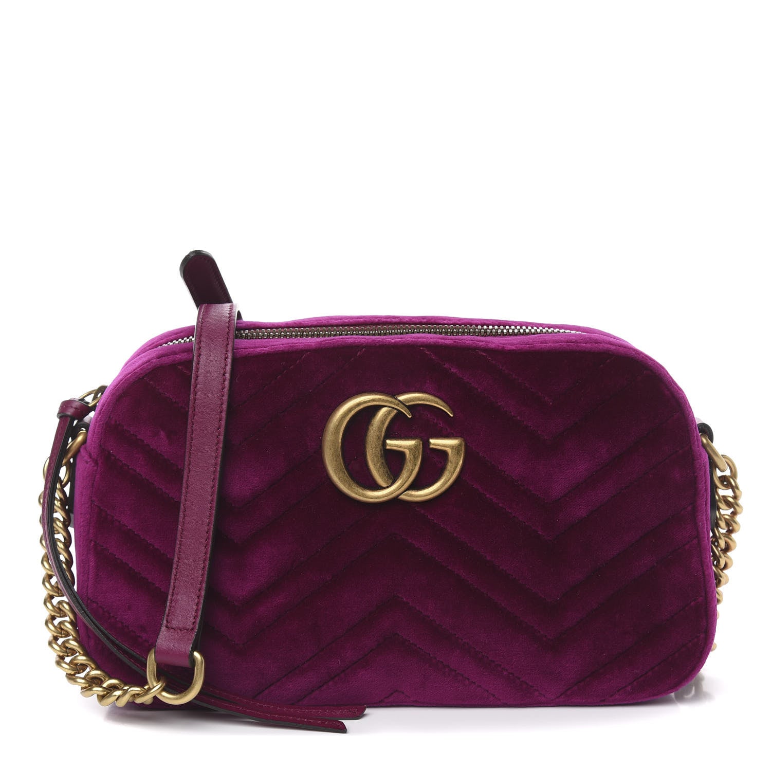 Gucci Velvet Matelasse Small GG Marmont Chain Shoulder Bag Fuchsia Violet Cyclamen 1 of 10