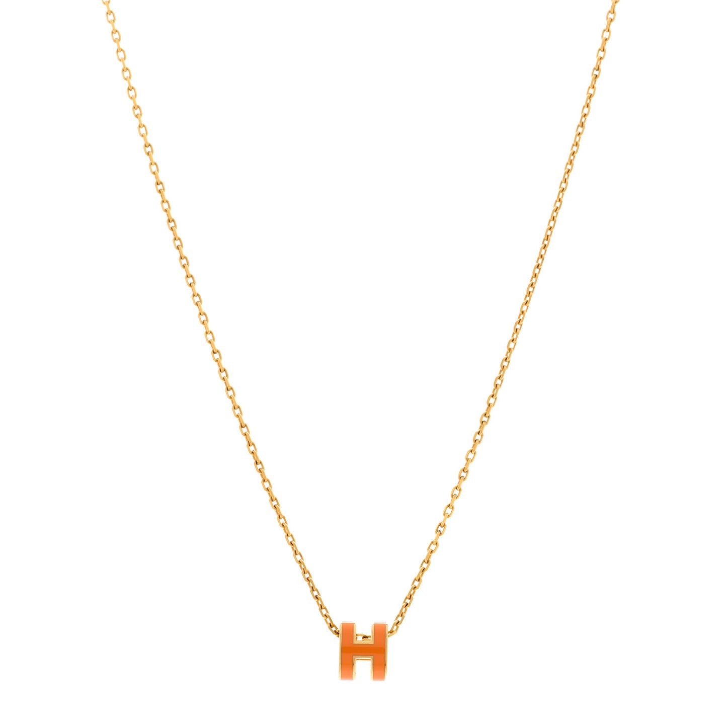 Lacquered Gold Mini Pop H Pendant Necklace Orange