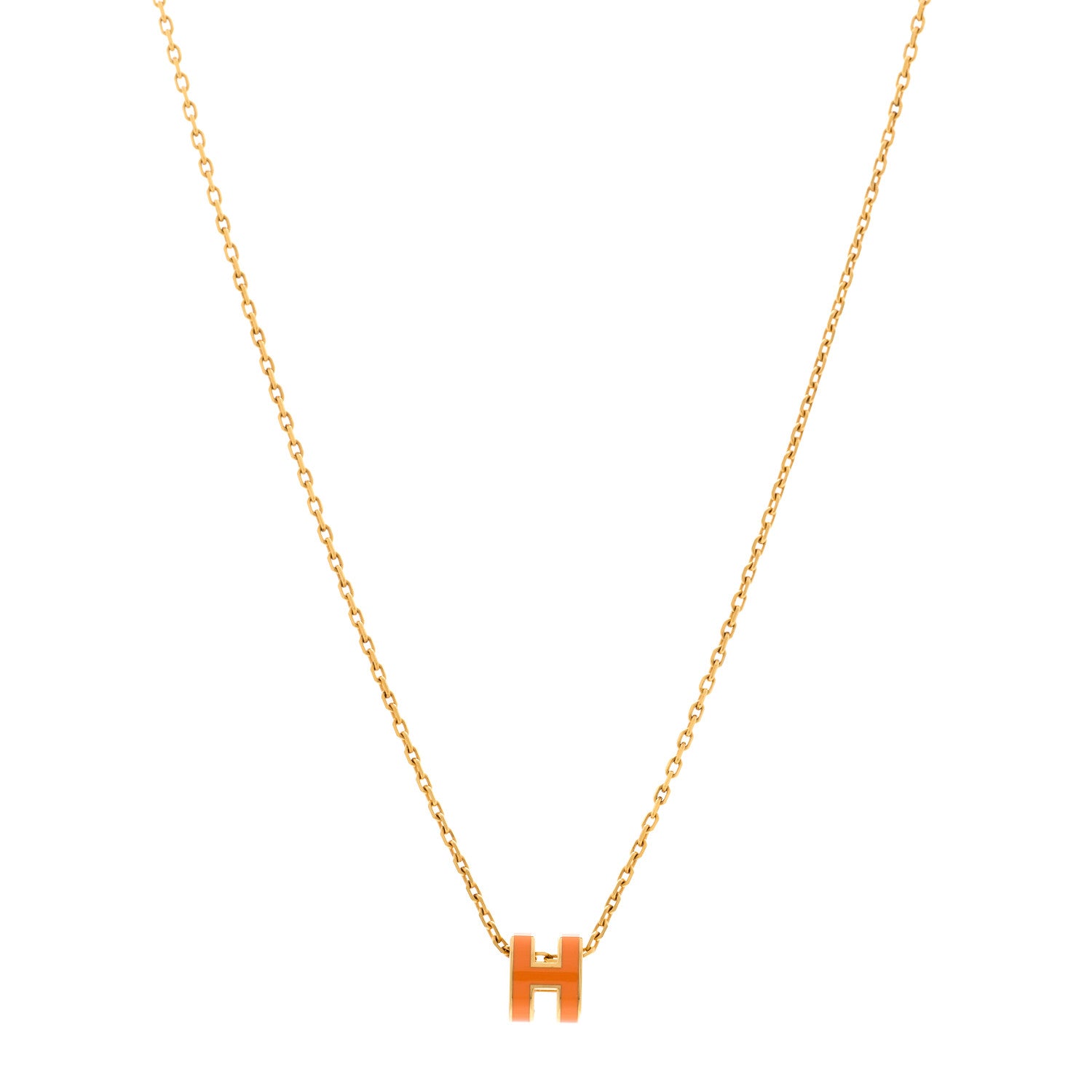Hermes Lacquered Gold Mini Pop H Pendant Necklace Orange 1 of 6