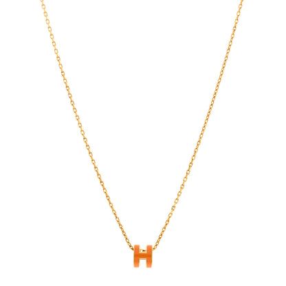Hermes Lacquered Gold Mini Pop H Pendant Necklace Orange 1 of 6