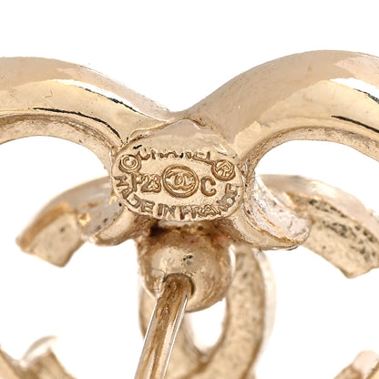 Chanel Metal Crystal CC Logo Heart Earrings Gold 4 of 5