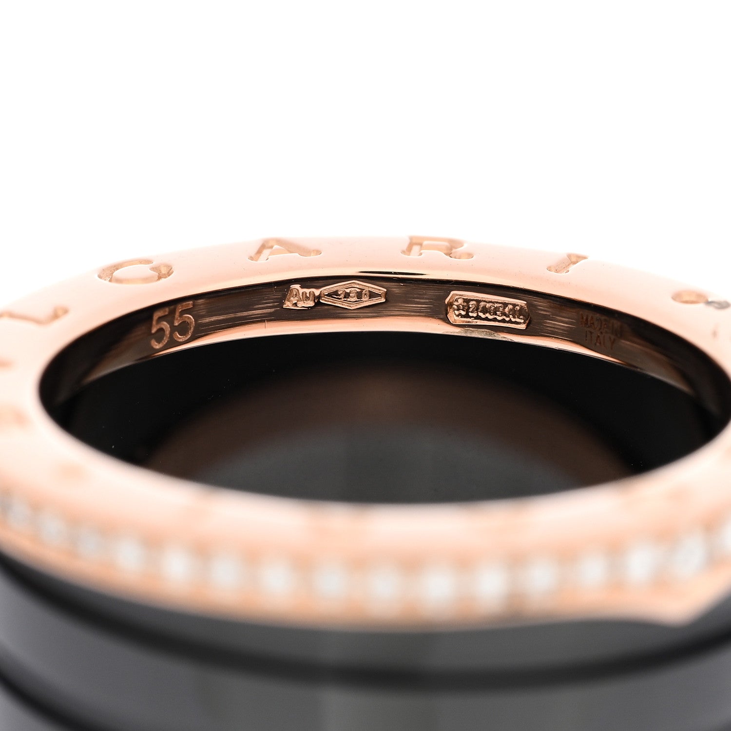 Bulgari 18K Rose Gold Black Ceramic Diamond B.Zero1 Four-Band Ring 55 7.25 5 of 6