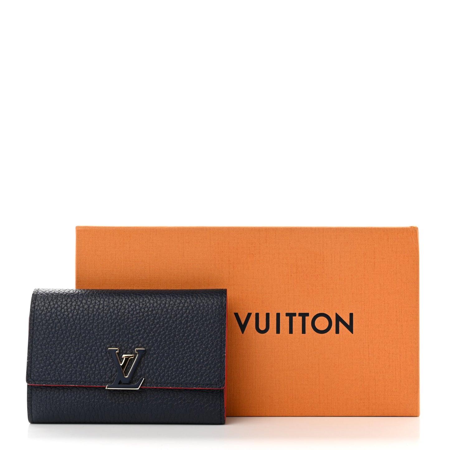 Taurillon Capucines Compact Wallet Marine Rouge