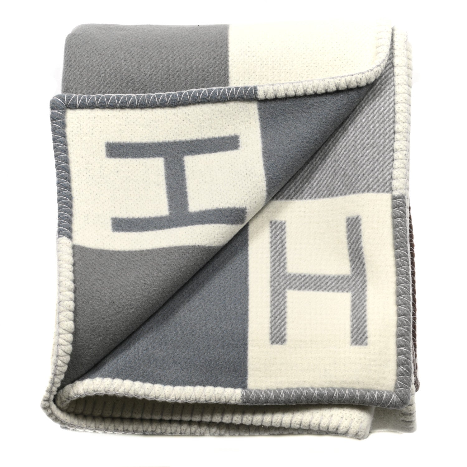 Hermes Wool Cashmere Avalon Vibration Blanket Ecru Gris 2 of 3