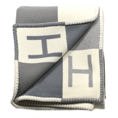 Hermes Wool Cashmere Avalon Vibration Blanket Ecru Gris 2 of 3