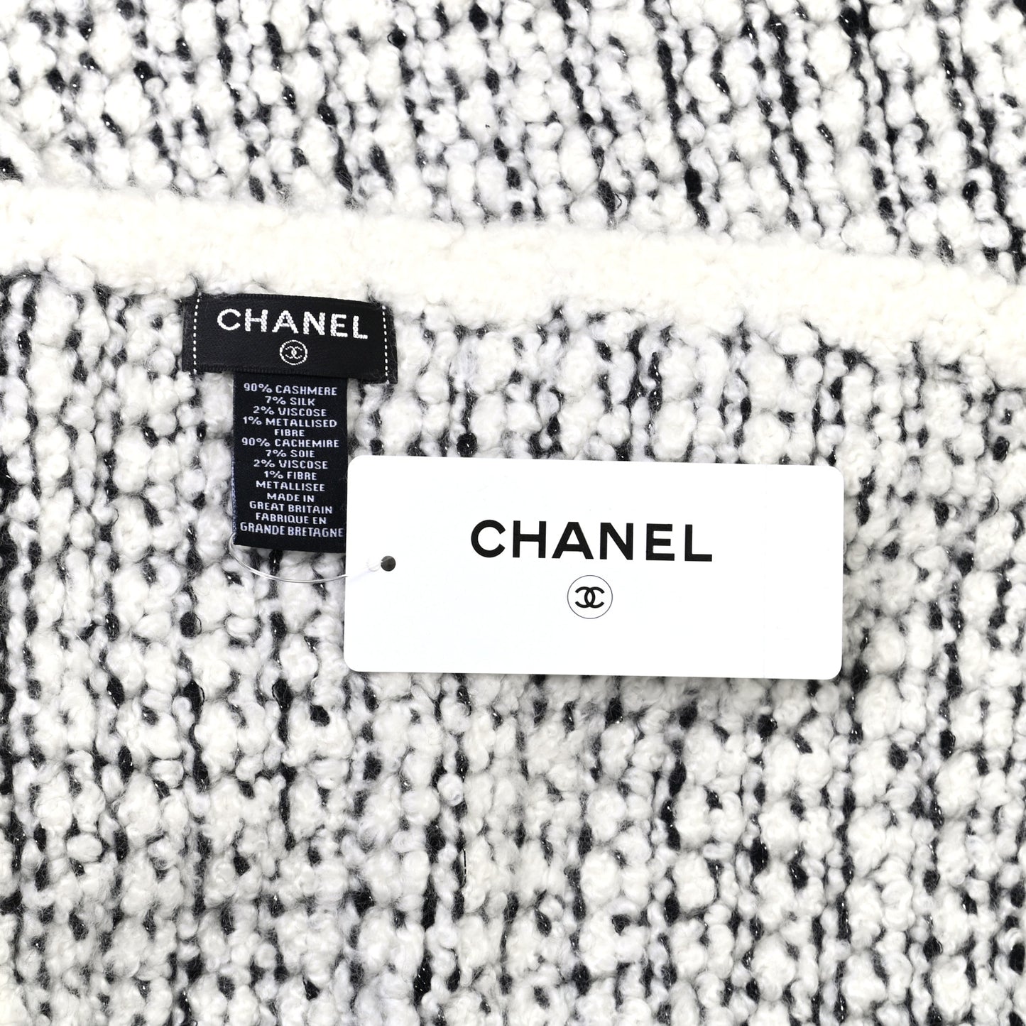 Cashmere Silk CC Scarf Black White