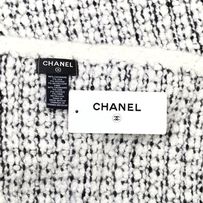 Chanel Cashmere Silk CC Scarf Black White 4 of 5