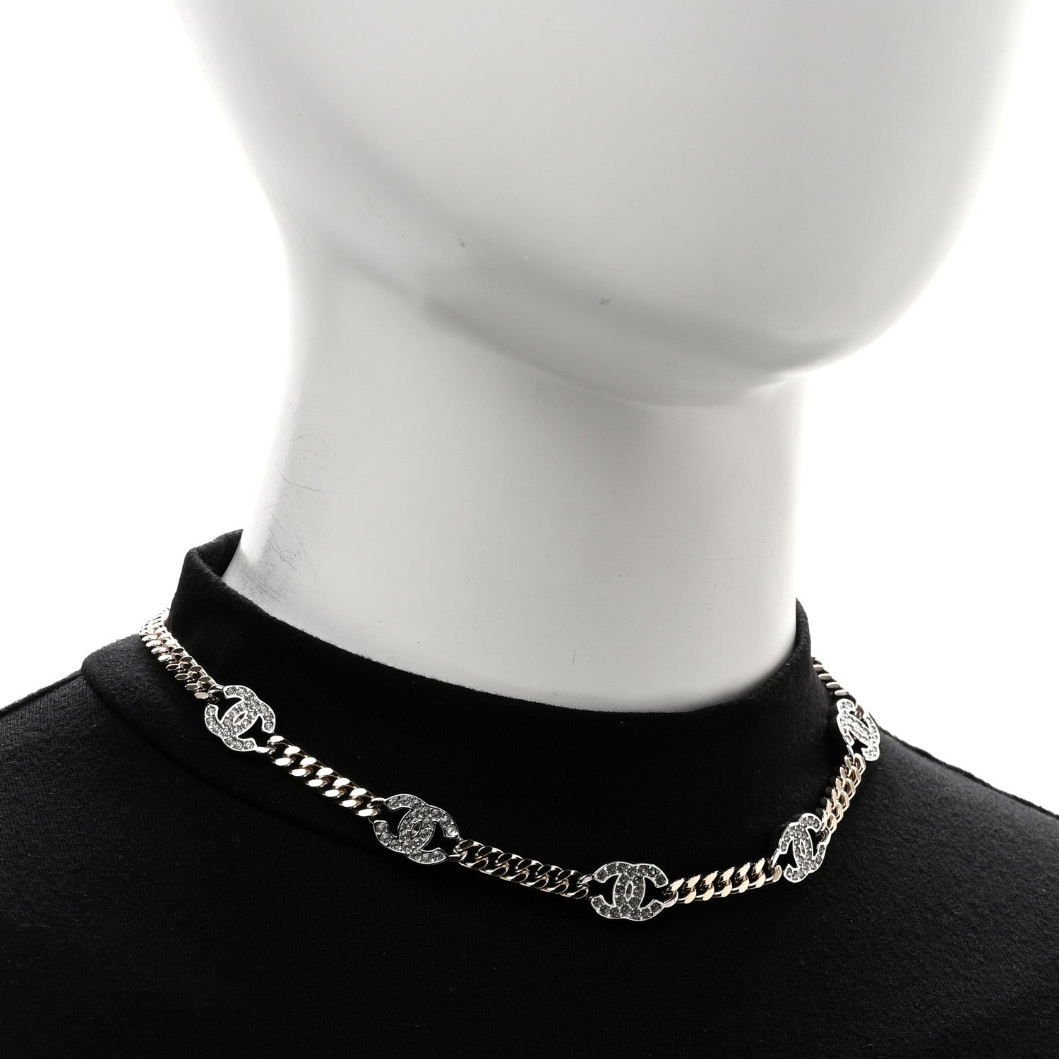 Chanel Crystal Chain Link CC Choker Gold Silver 2 of 6