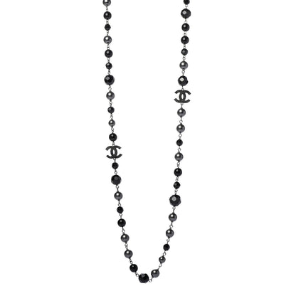 Chanel Ruthenium Pearl Beaded CC Long Necklace Black 1 of 4