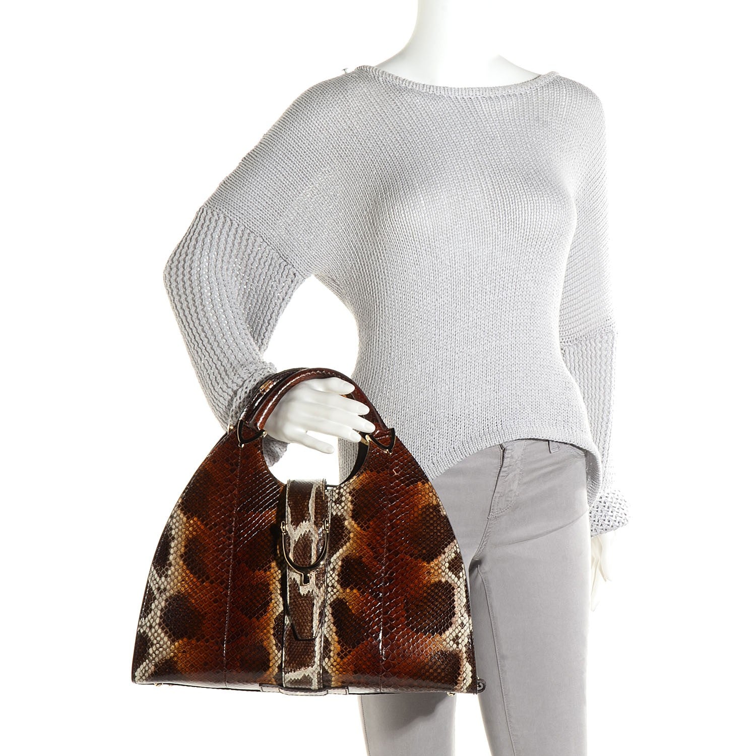 Gucci Python Stirrup Medium Top Handle Bag Brown 2 of 8