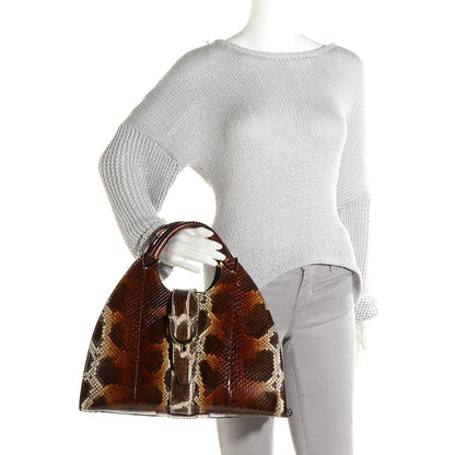 Gucci Python Stirrup Medium Top Handle Bag Brown 2 of 8