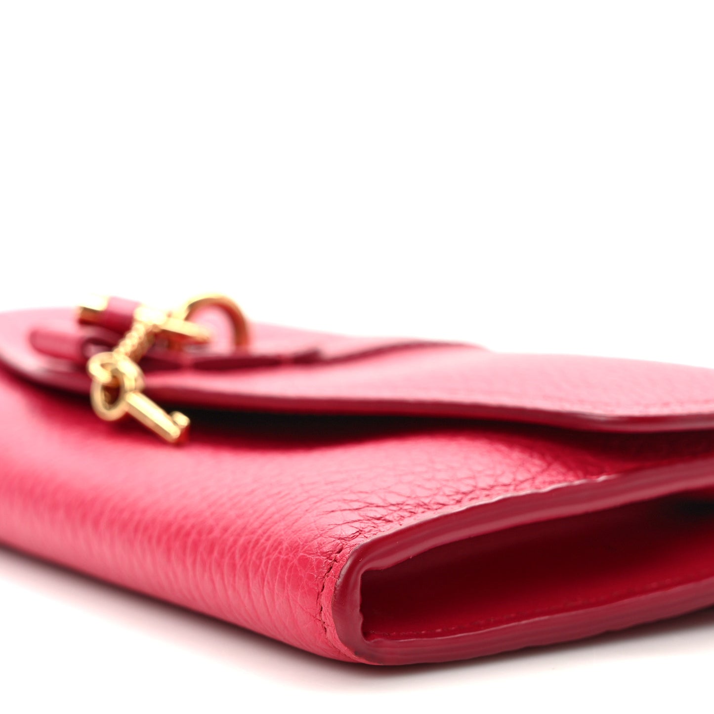 Shiny Grained Calfskin Aby Wallet on Chain Crimson Pink