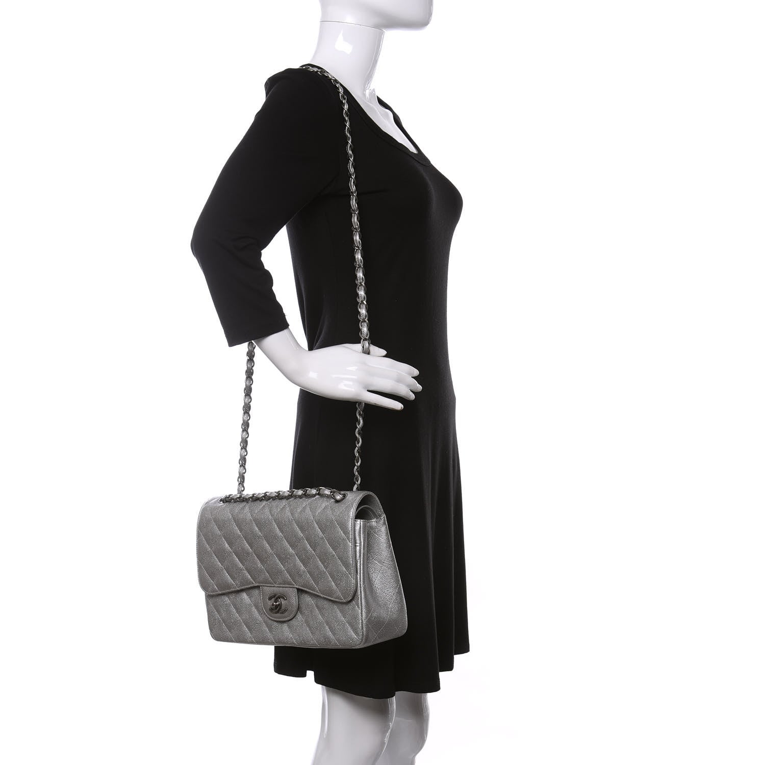 Chanel Metallic Caviar Quilted Jumbo Double Flap Silver 2 of 13