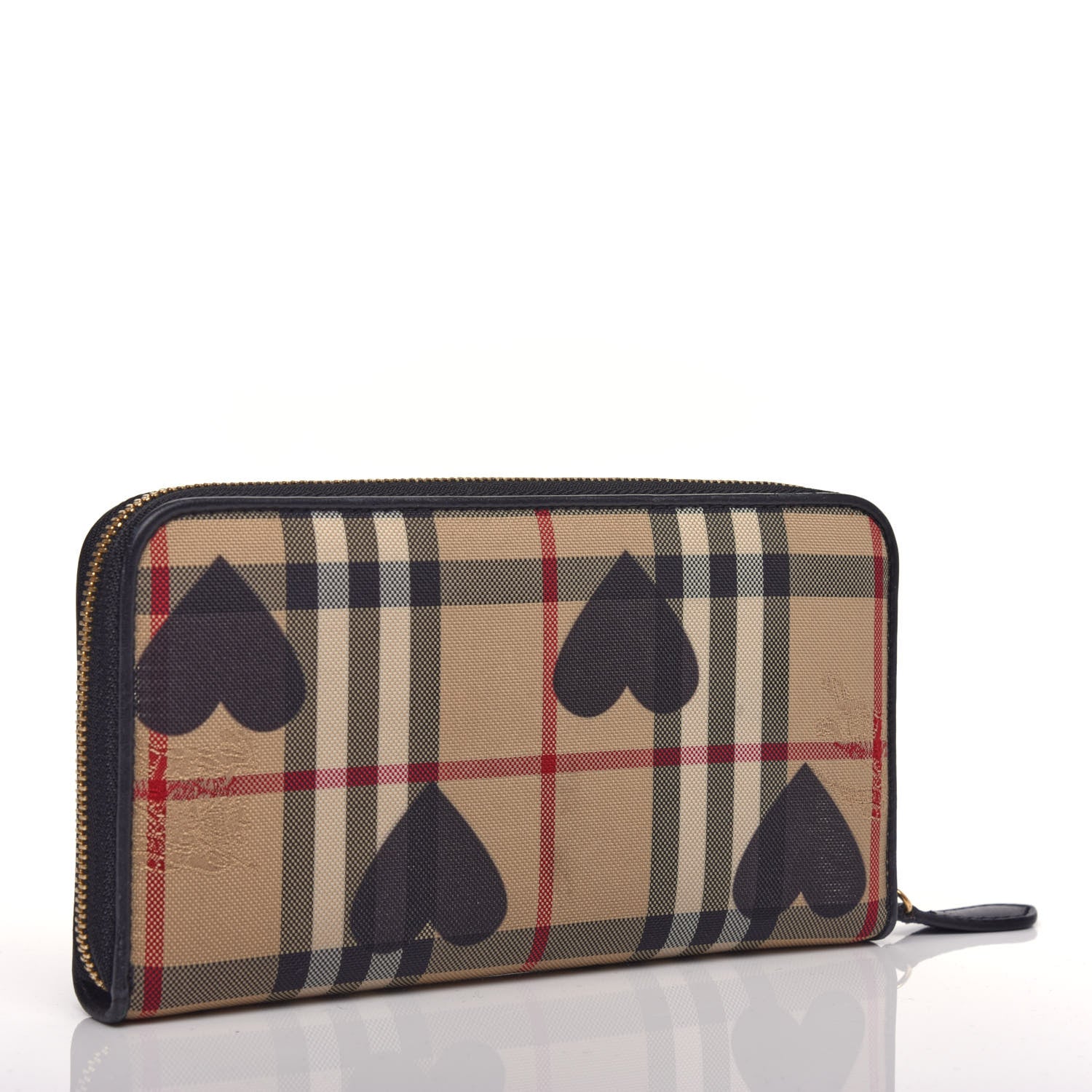 Burberry Haymarket Check Heart Print Zip Around Wallet Black 3 of 9