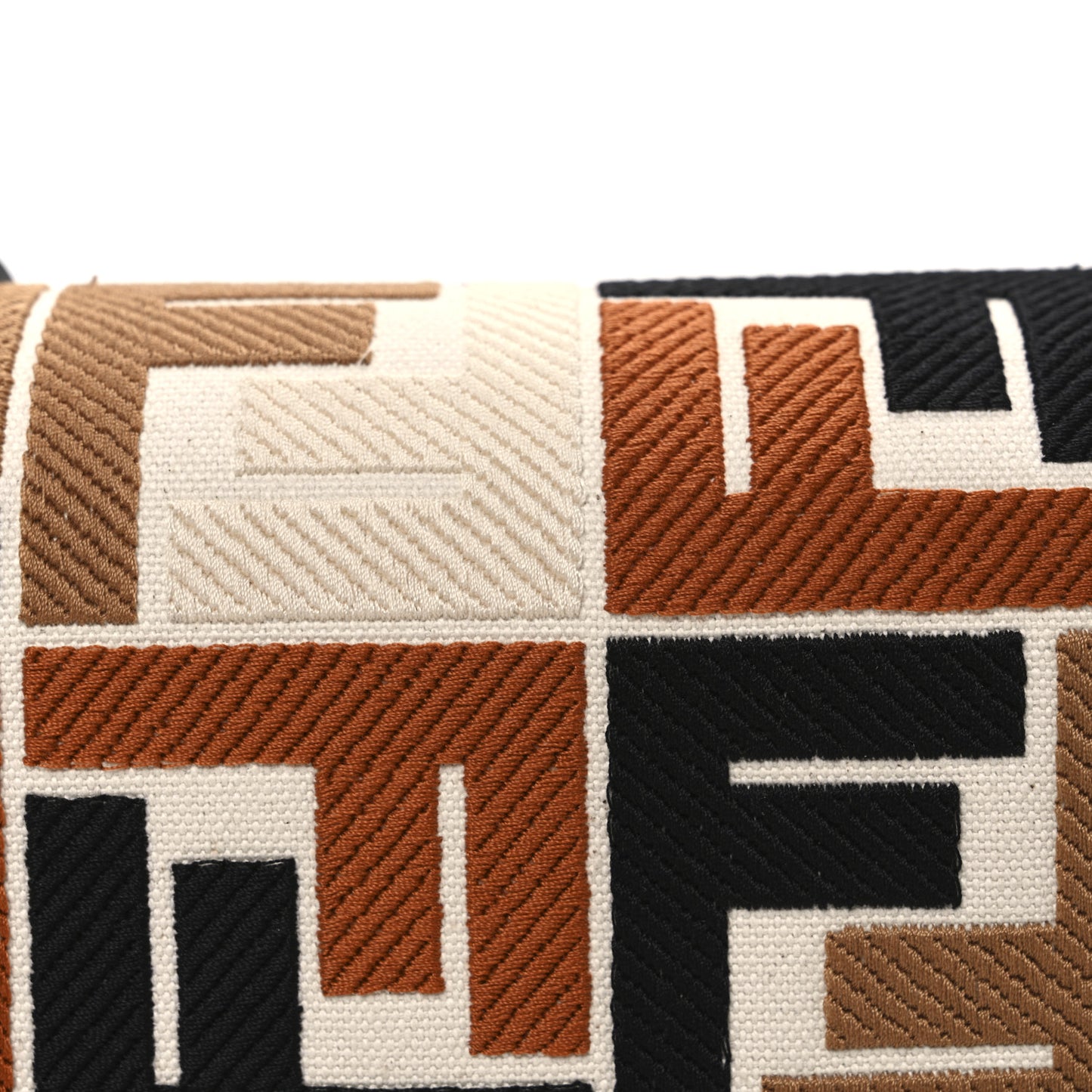 Canvas Vitello Seta FF Multicolor Embroidered Baguette Brandy Black