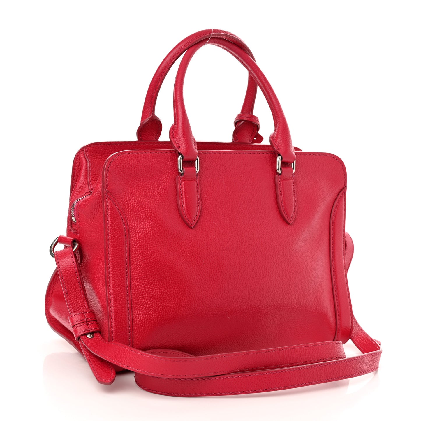 Pebbled Calfskin Small Skull Padlock Zip Around Tote Red