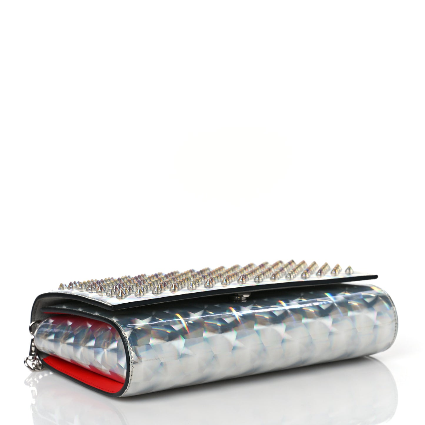 Metallic Calfskin Spikes Paloma Clutch Silver