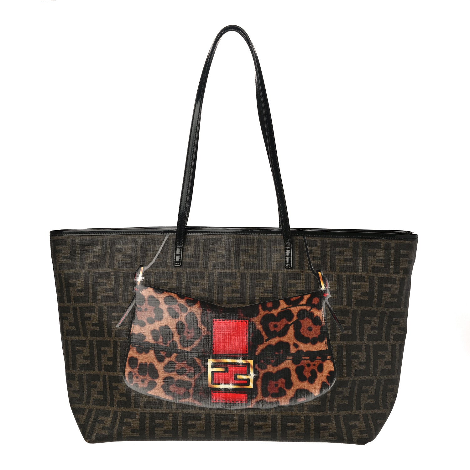Fendi Zucca Spalmati Patent Baguette Print Medium Roll Tote Tobacco 1 of 8