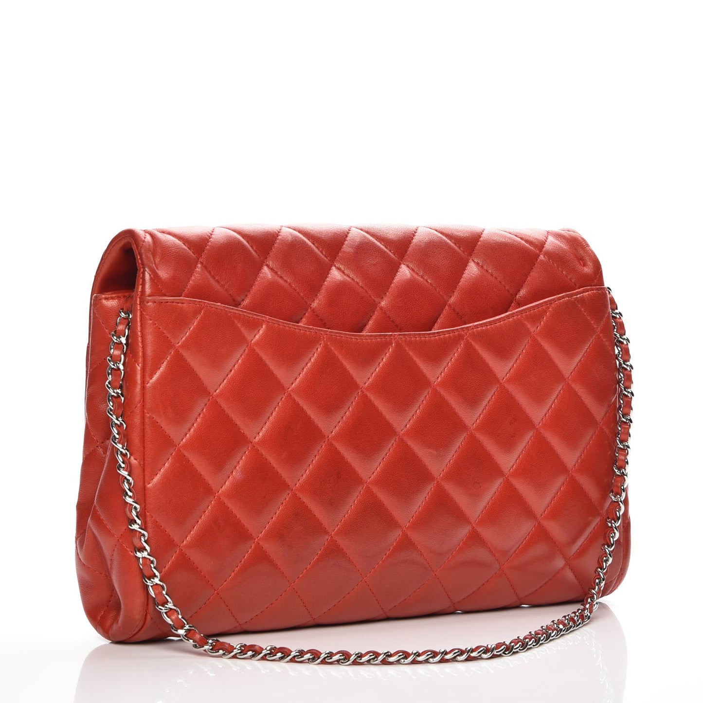 Lambskin Quilted Clutch With Chain Flap Red