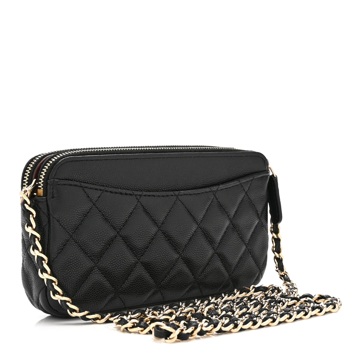 Caviar Quilted Small Clutch With Chain Black