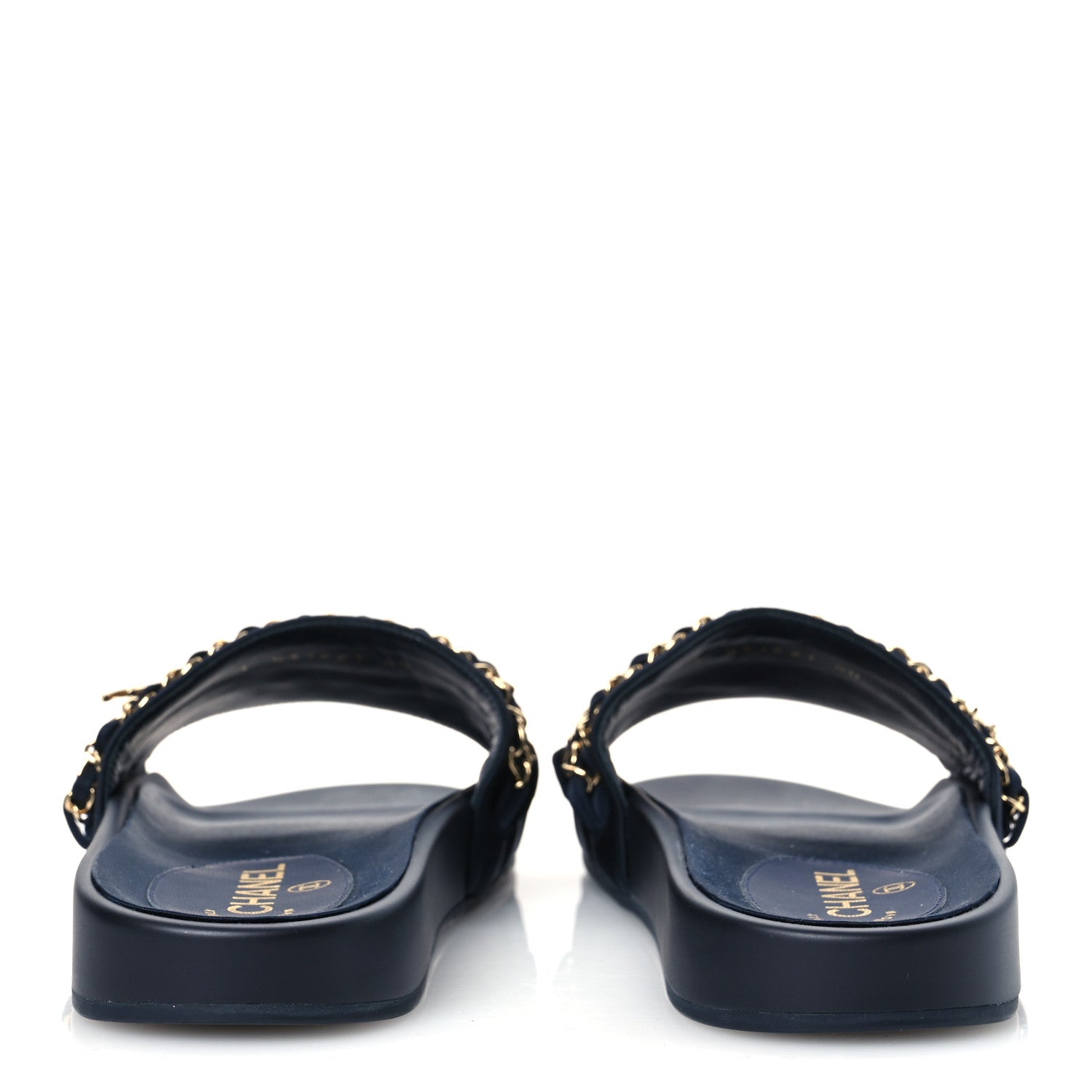 Chanel Satin Canvas Chain Slides Sandals Flats 40 Marine 6 of 12