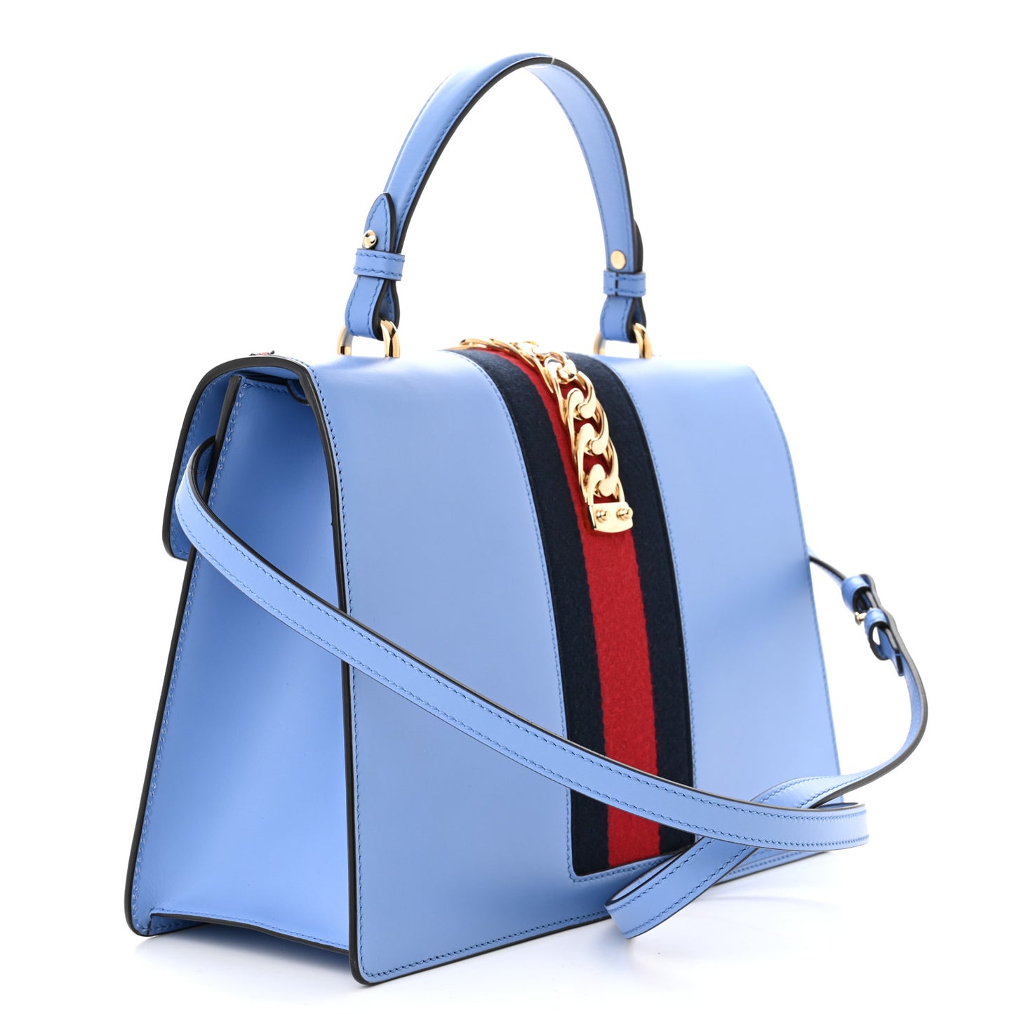 Calfskin Embroidered Medium Sylvie Top Handle Bag Clear Sky Blue